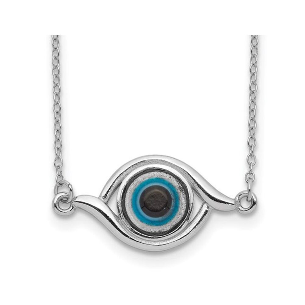 Sterling Silver Evil Eye Charm Pendant Necklace with Chain (17 Inches)